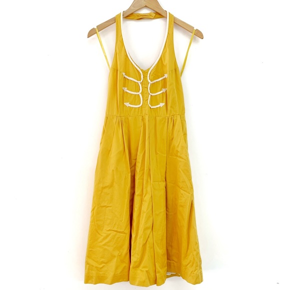 Anthropologie Floreat Gold Mustard Halter Dress Size 8 - Picture 1 of 7